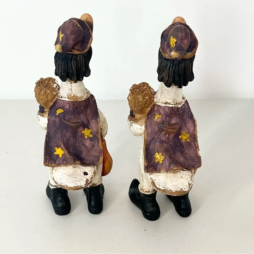 VTG Tii Collection Halloween Duck Witch Pumpkin Broom Resin Figurine Set Of Two